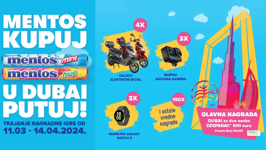 Mentos nagradna igra 2024: Mentos kupuj, u Dubai putuj!