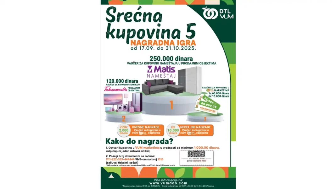 Nagradna igra VUM marketa: Srećna kupovina 5!