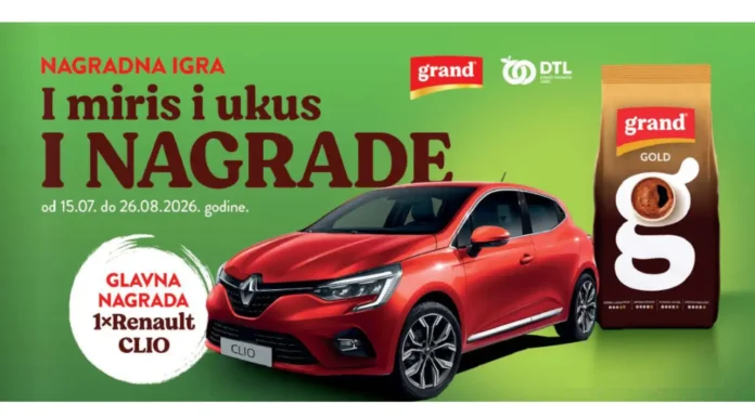 Grand kafa nagradna igra 2026 za automobil Renault CLIO Grand kafa nagradna igra 2026 za automobil Renault CLIO