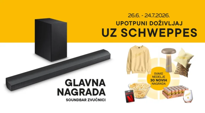 Schweppes: Upotpuni doživljaj uz Schweppes i osvoji nagradu! Schweppes nagradna igra 2026: Upotpuni doživljaj uz Schweppes